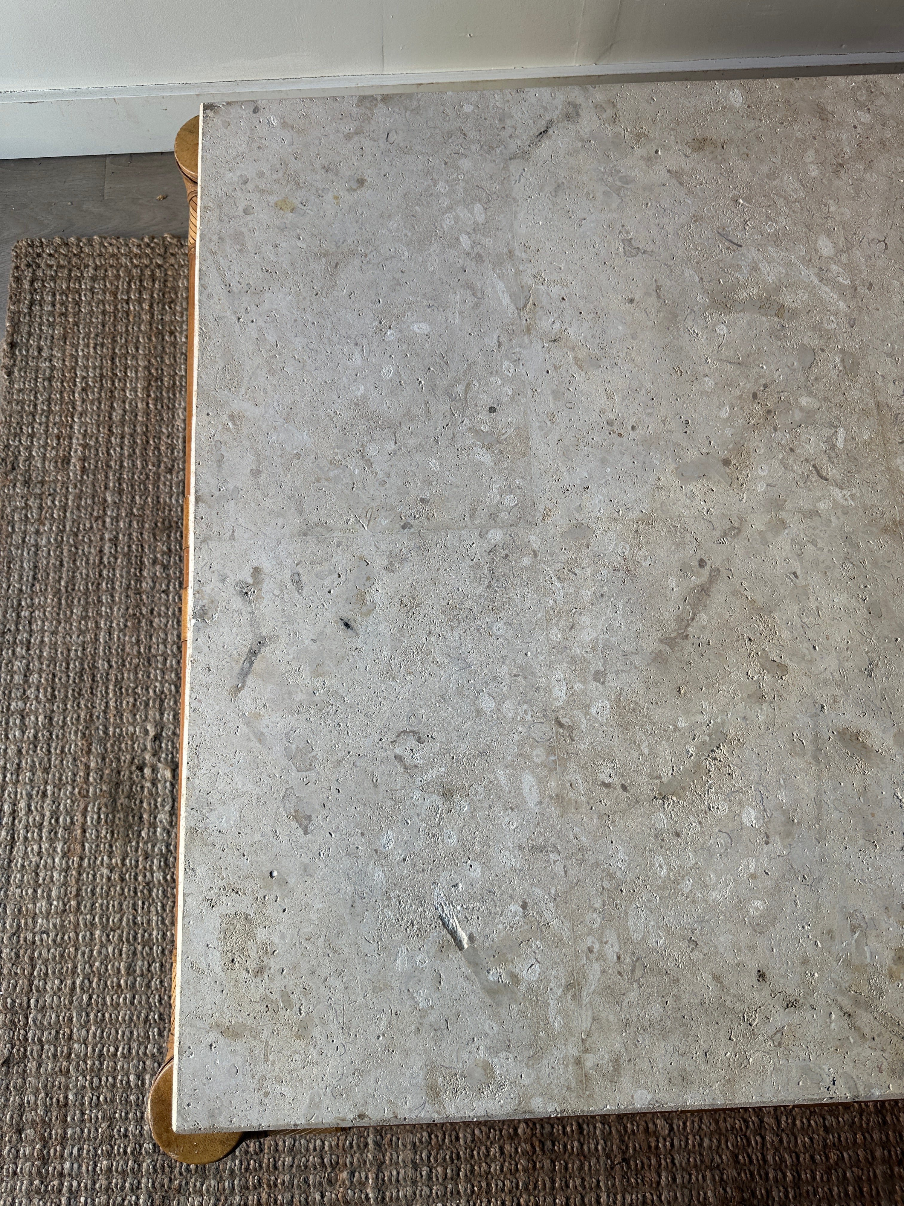 Travertine and bamboo coffee table - Image 4