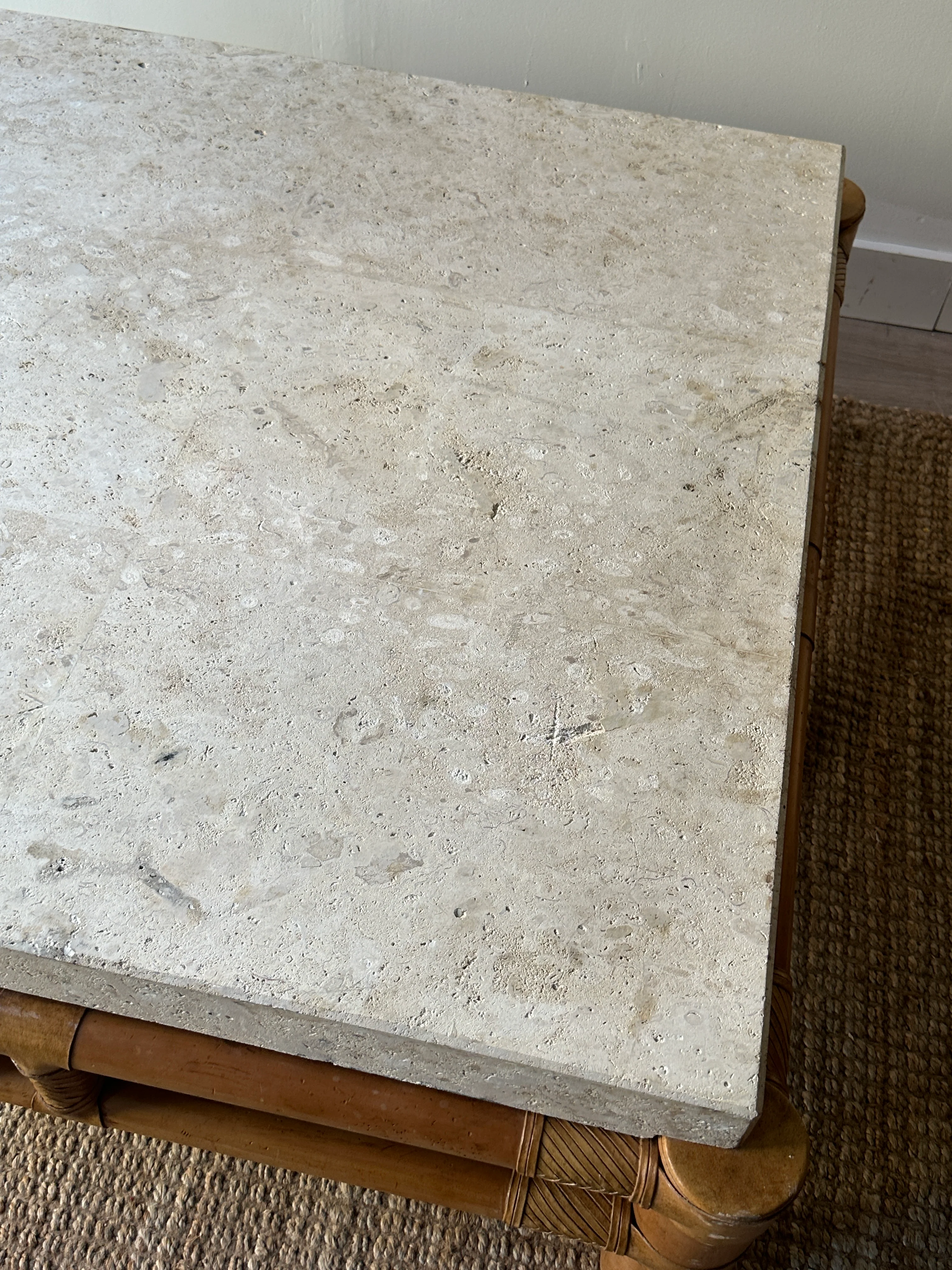 Travertine and bamboo coffee table - Image 6