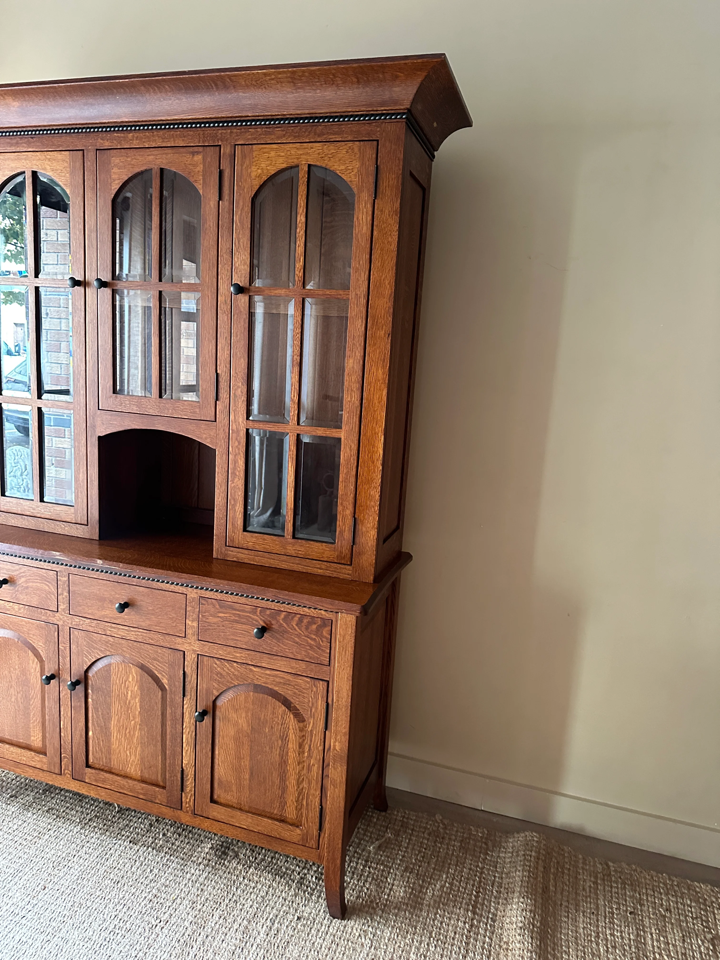 Two piece Mission oak hutch - Image 3