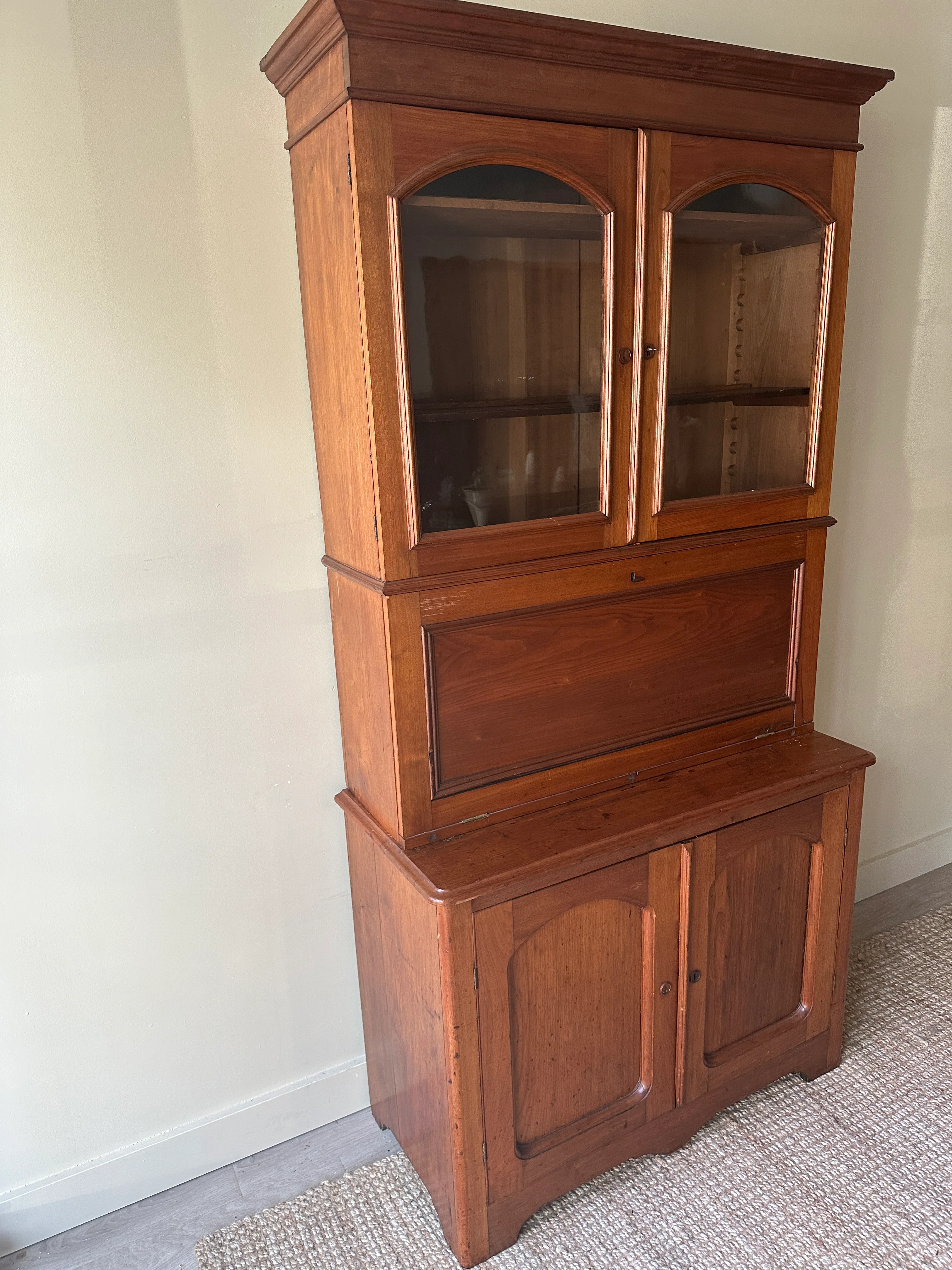 Two piece pine  secretary hutch - Image 2