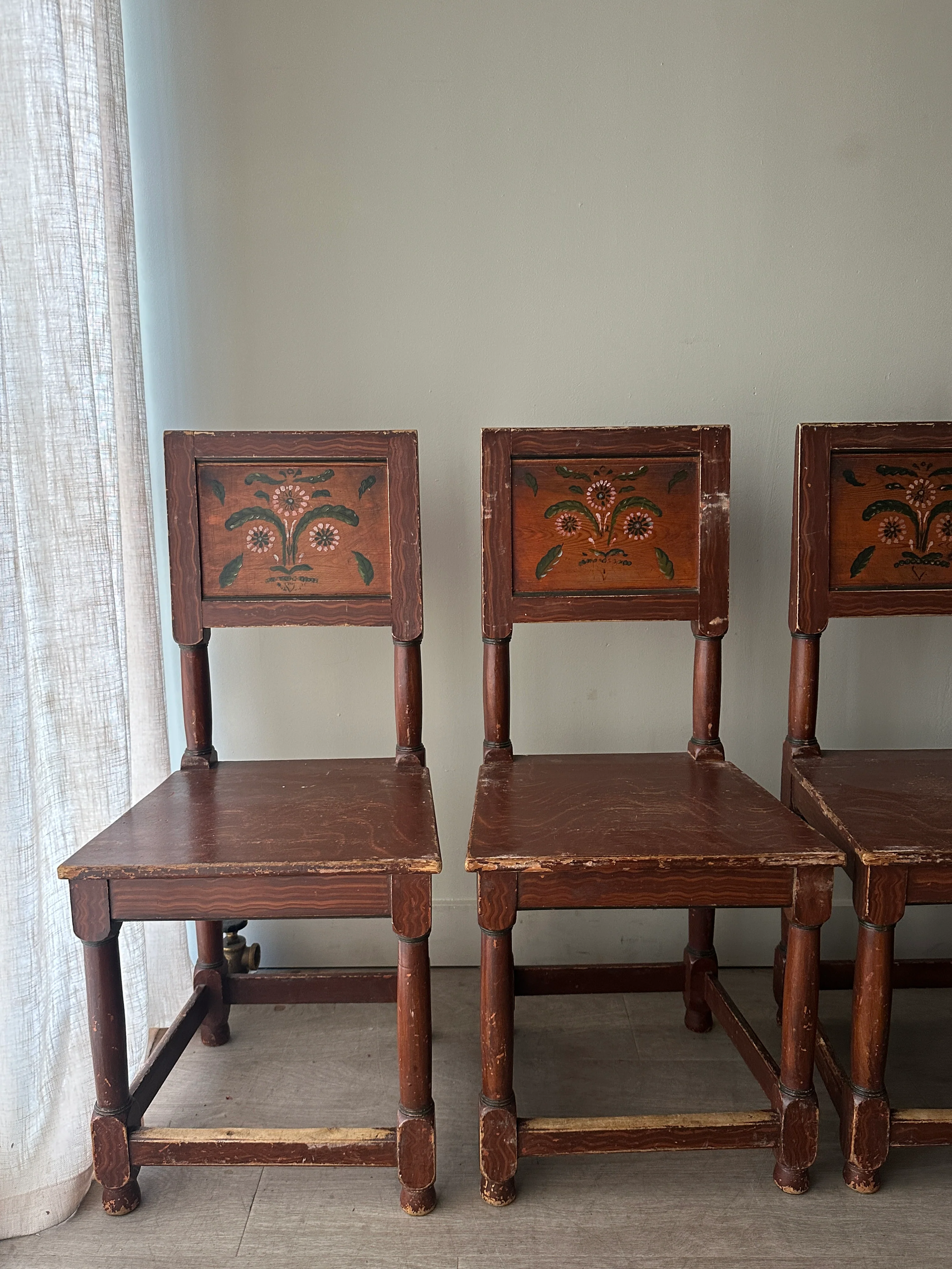 Swedish Kurbits folk painted dining chairs. Sets of 2. - Image 2