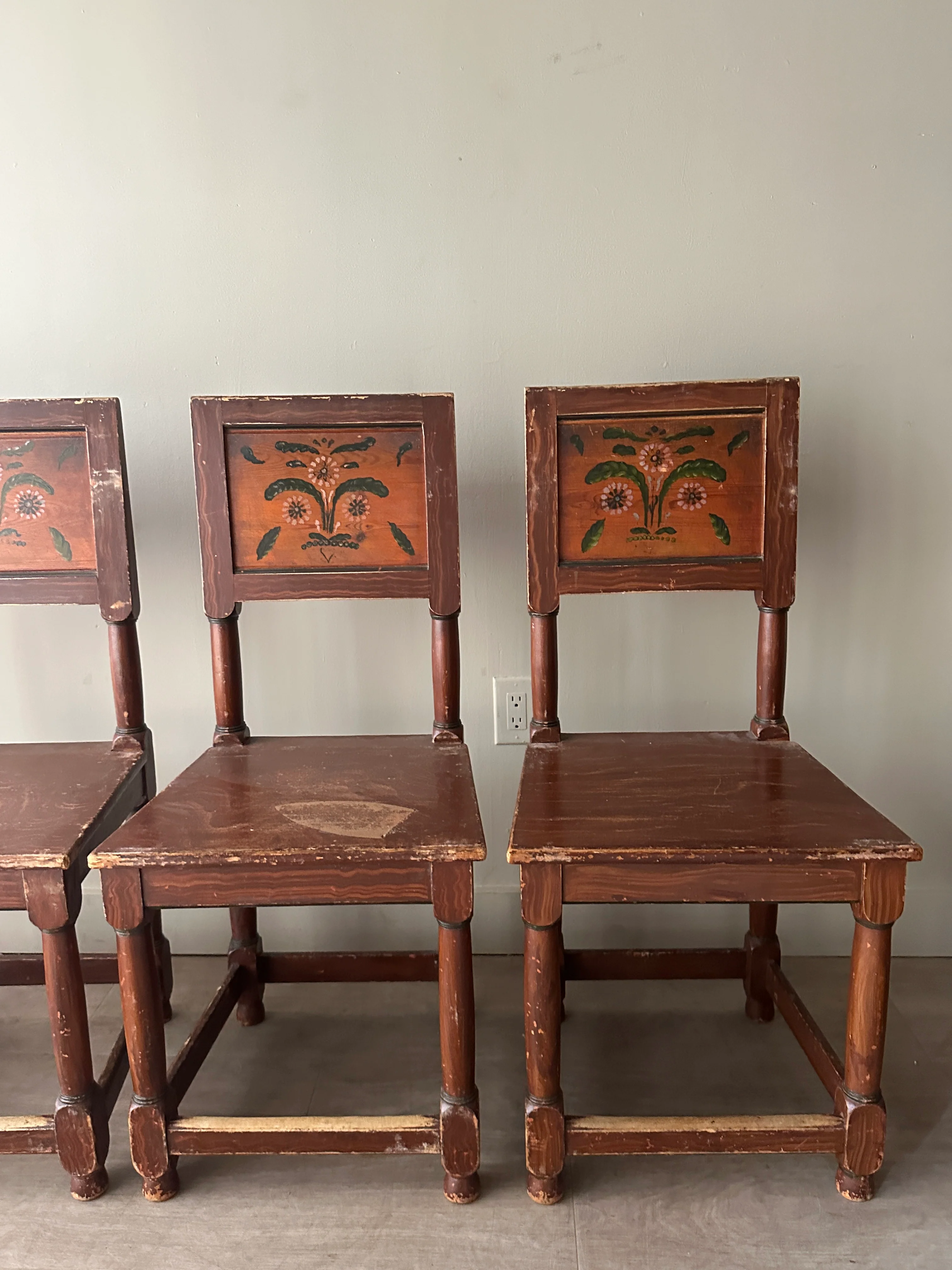 Swedish Kurbits folk painted dining chairs. Sets of 2. - Image 4