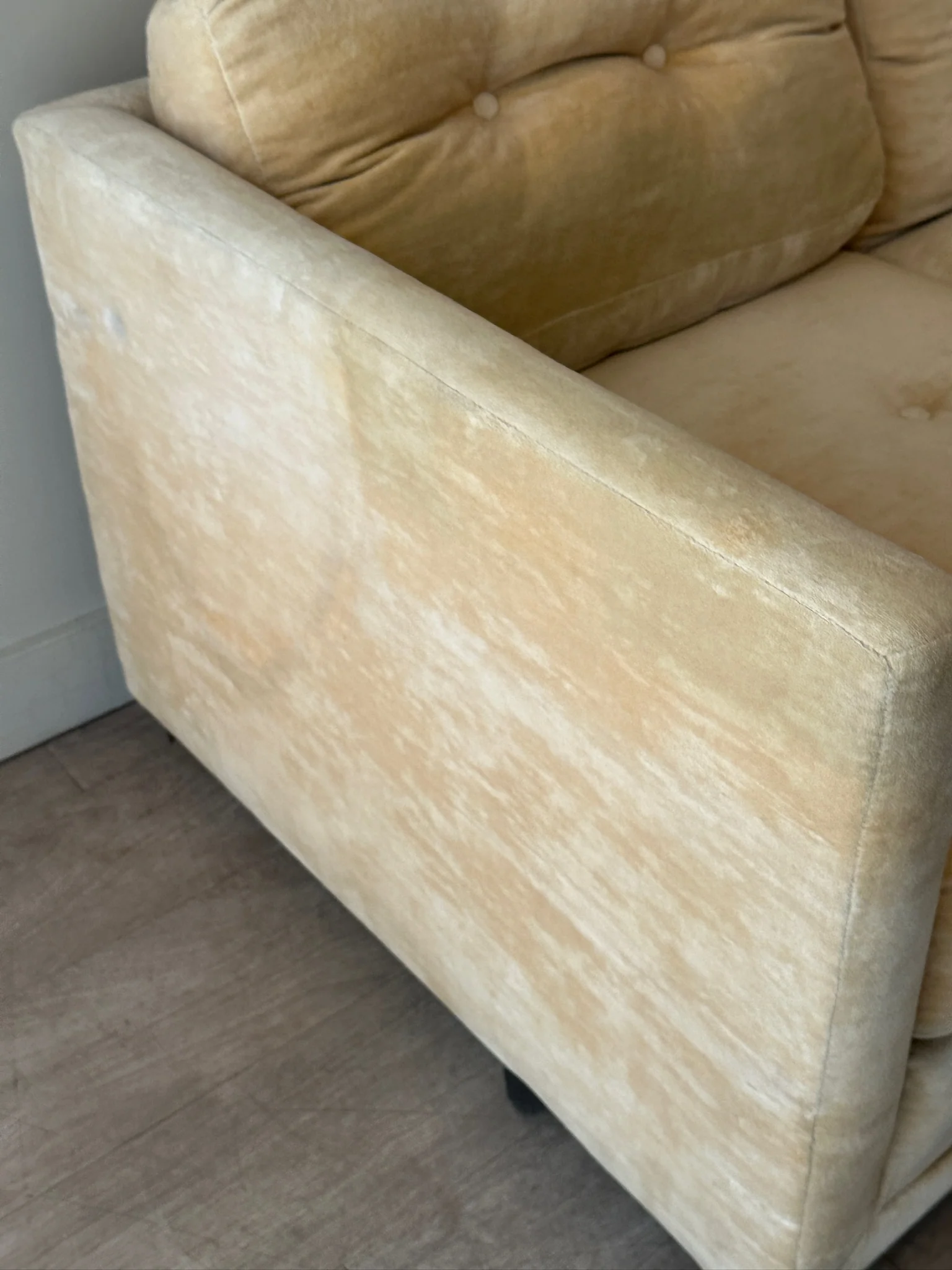 Velvet pale yellow couch - Image 10