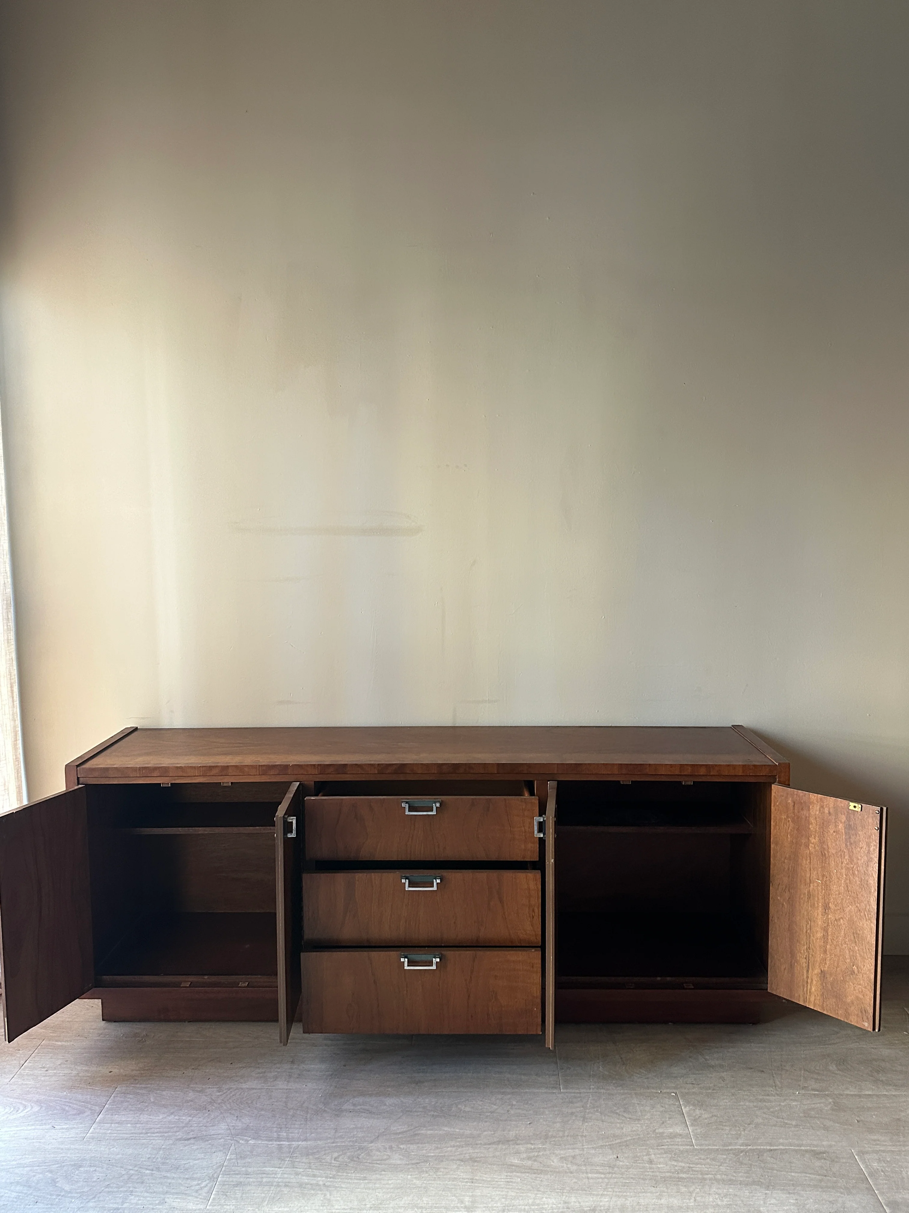 Walnut credenza with chrome pulls - Image 5