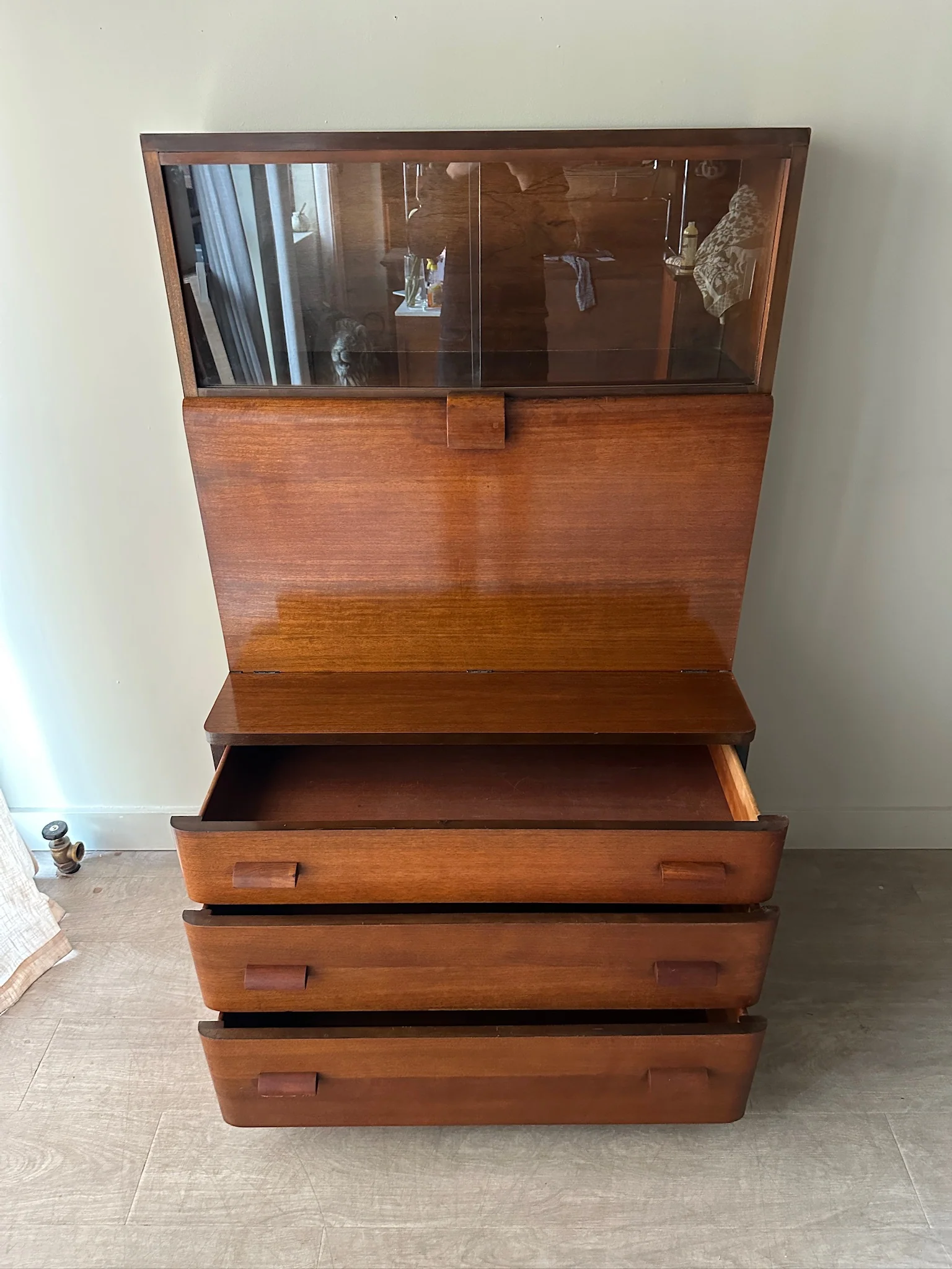 Walnut deco secretary hutch - Image 4