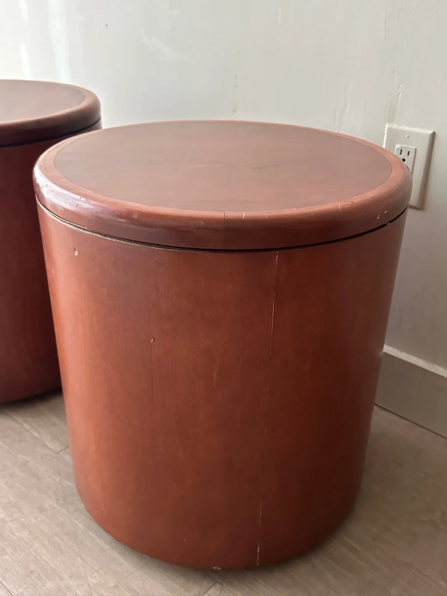 Walnut drum tables. Sold individually. - Image 3