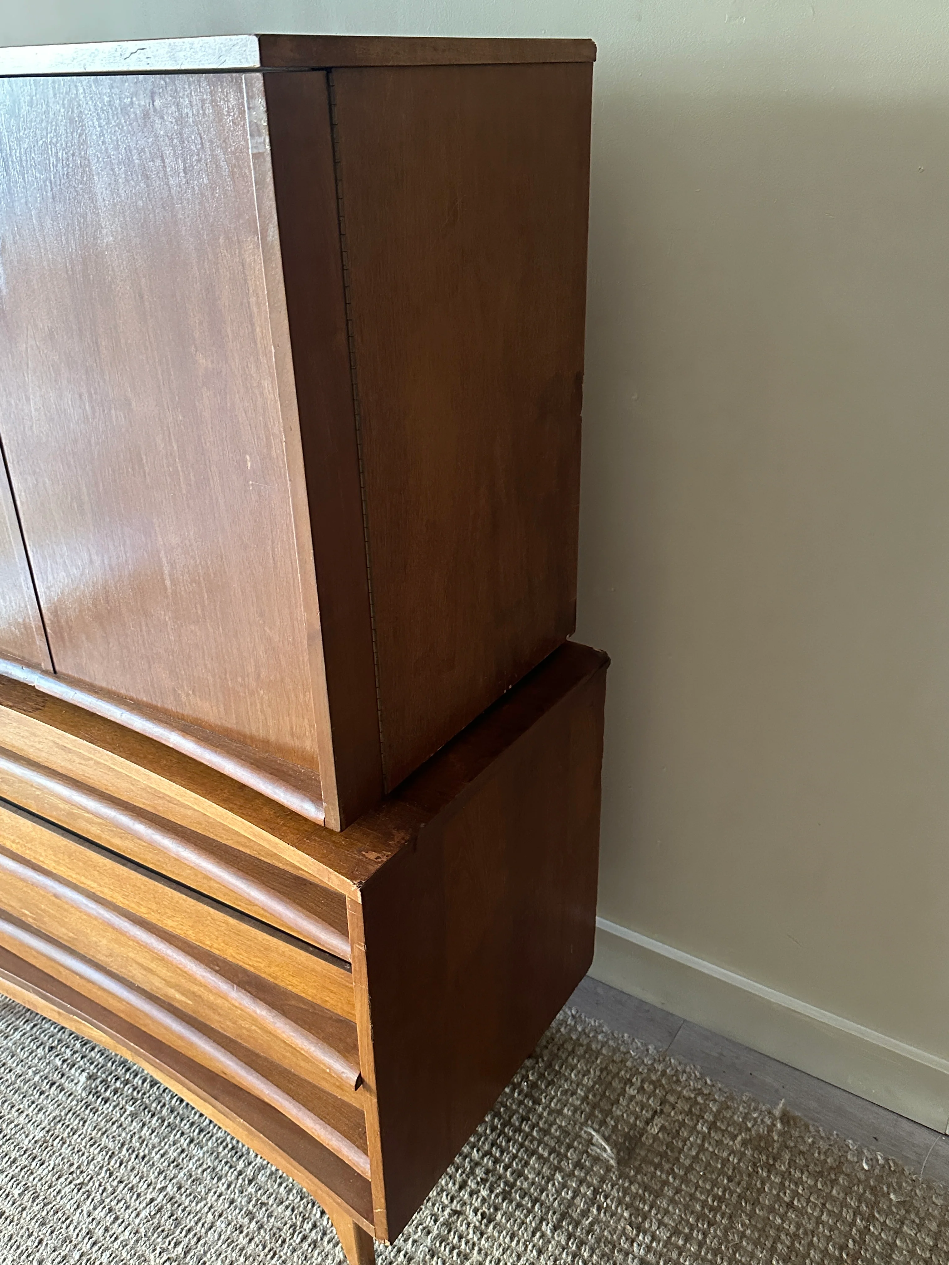 Walnut two piece tallboy. As is. Refinishing project. - Image 4