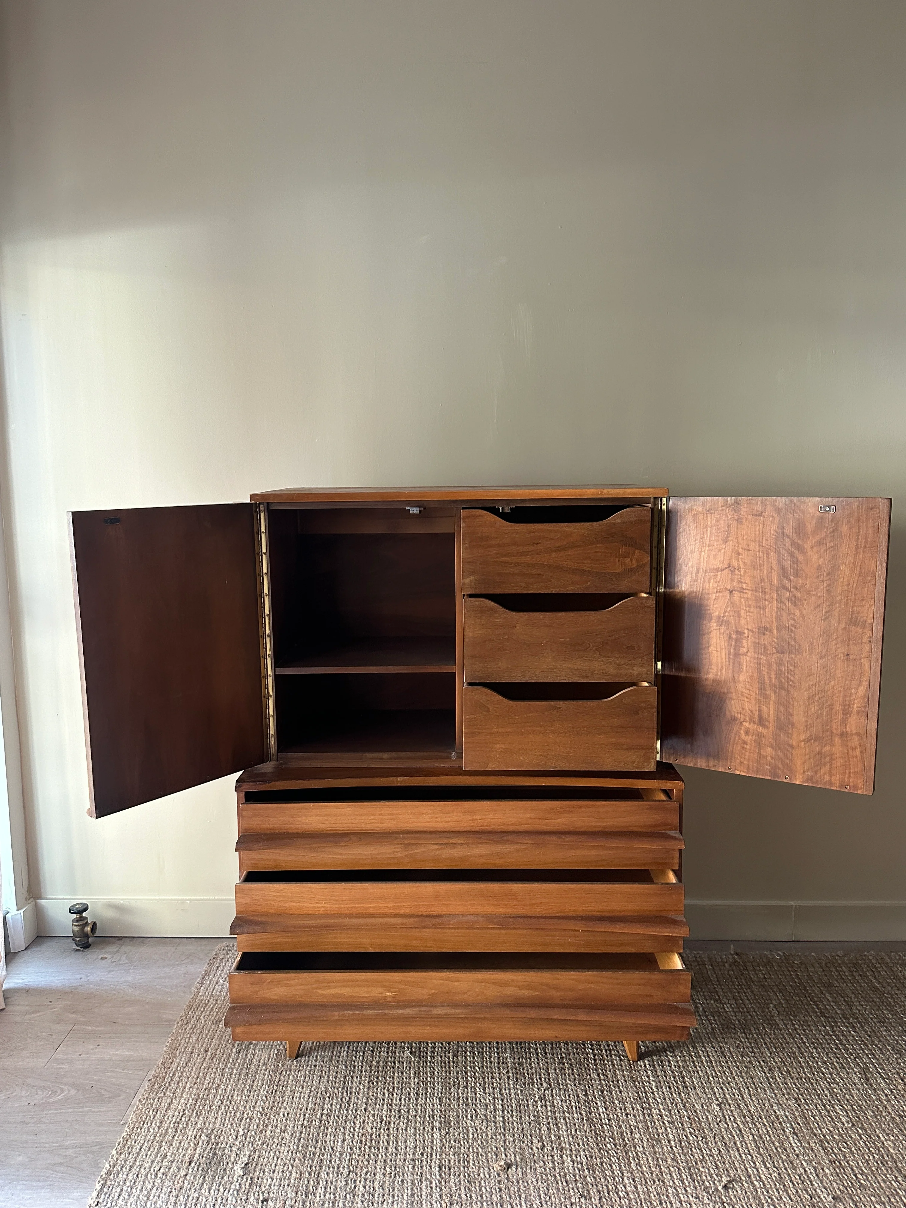 Walnut two piece tallboy. As is. Refinishing project. - Image 5