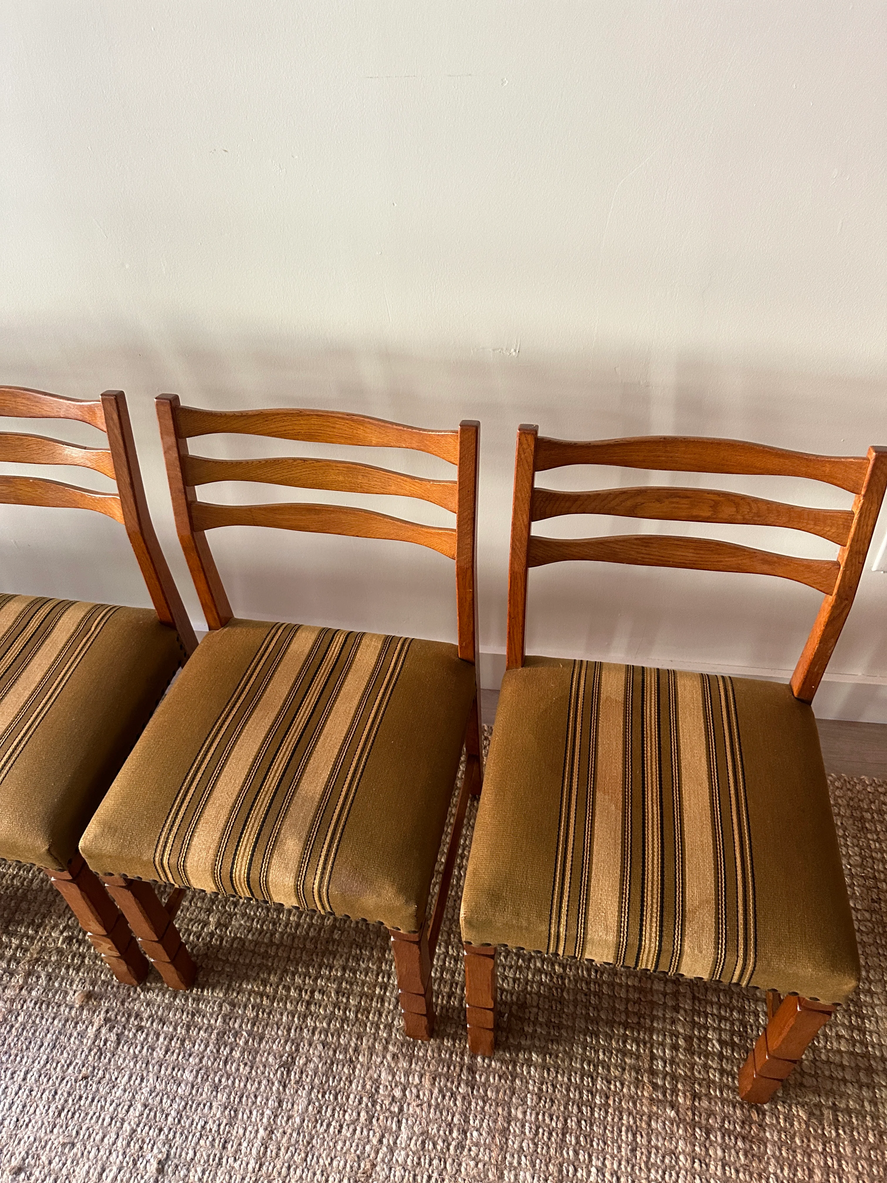 White oak and wool dining chairs. Sold in pairs. - Image 4