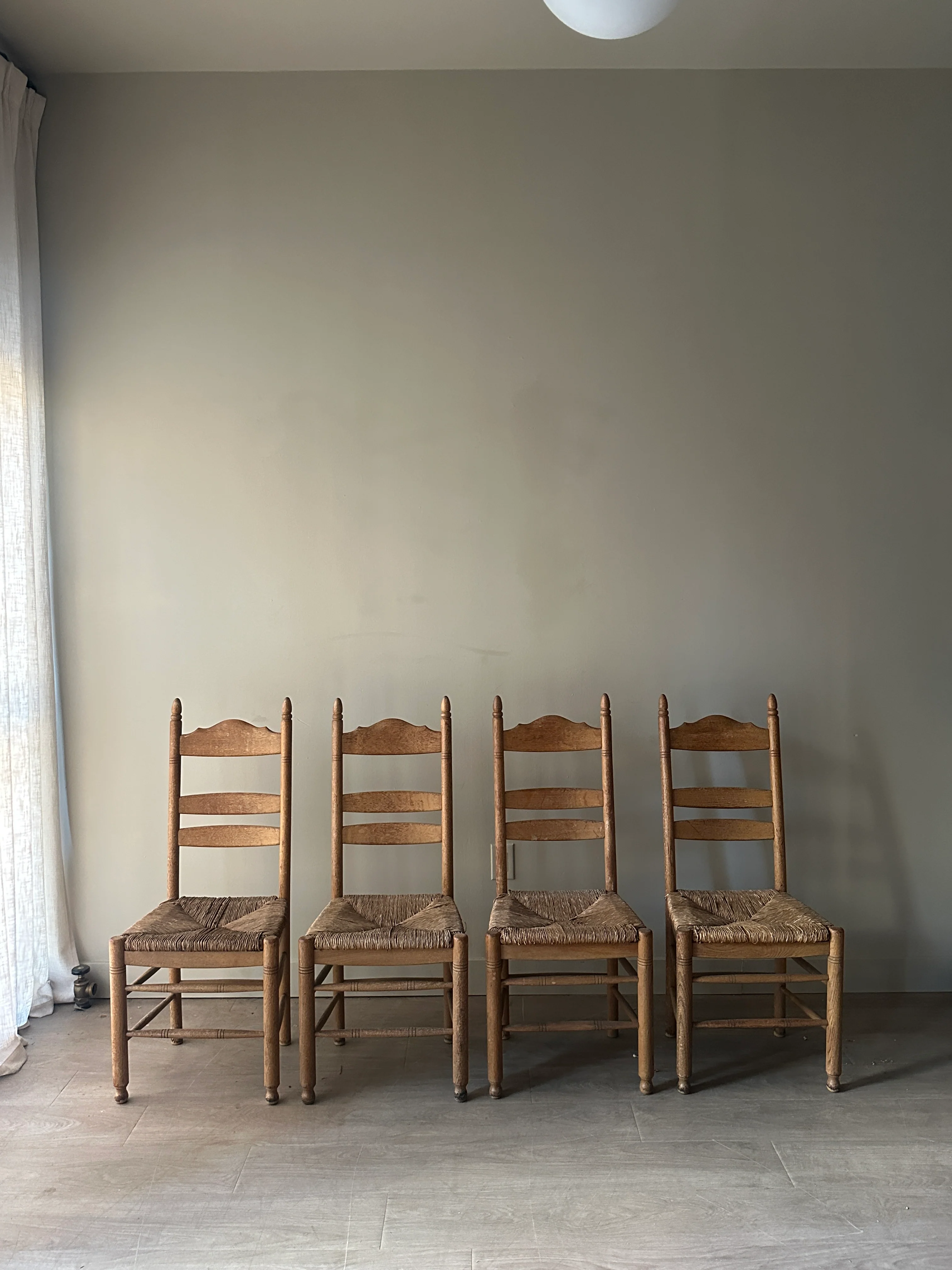 White oak rush seat dining chairs. Sets of 2. - Image 2
