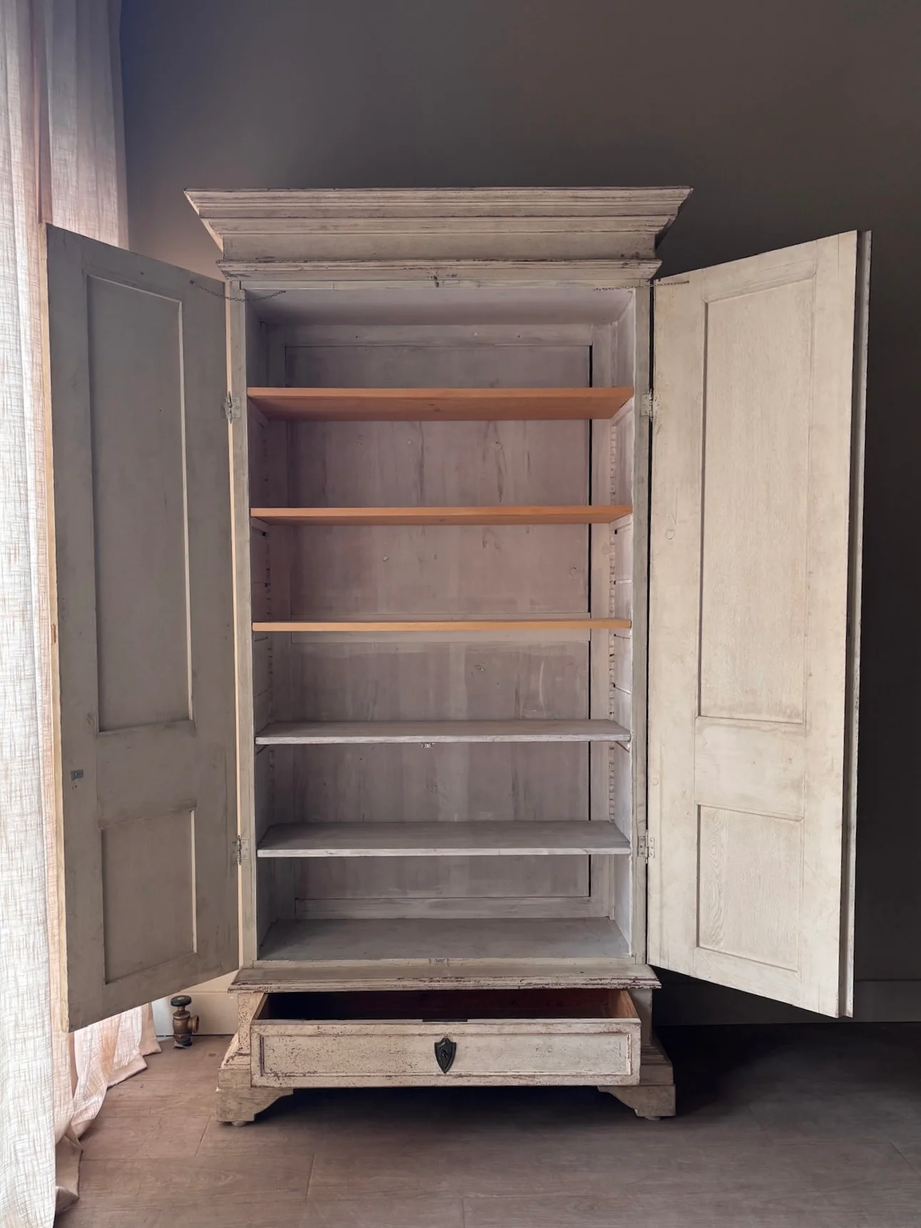 White painted pine armoire - Image 4