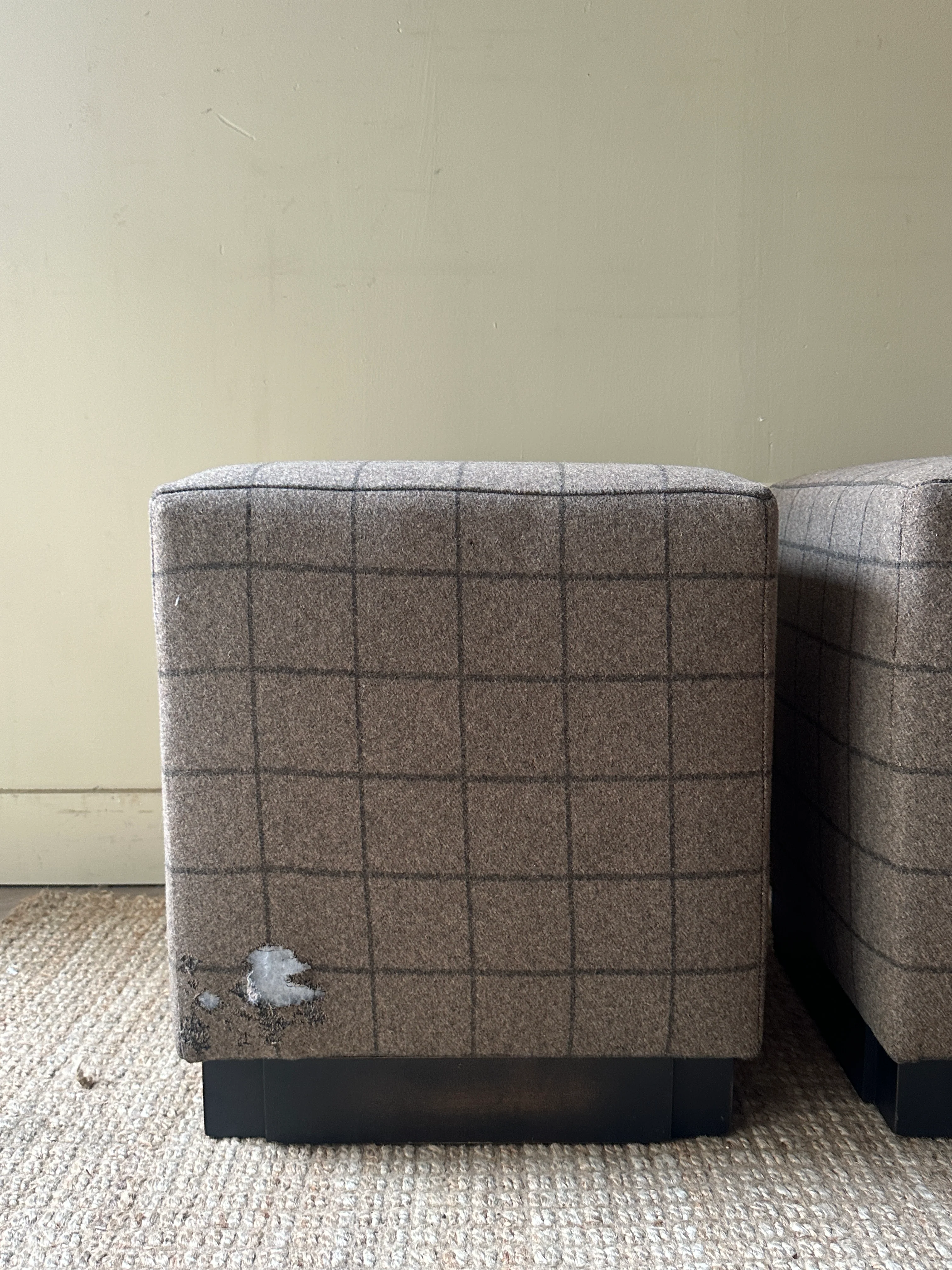 Wool ottomans. Holes in fabric on two sides. - Image 4
