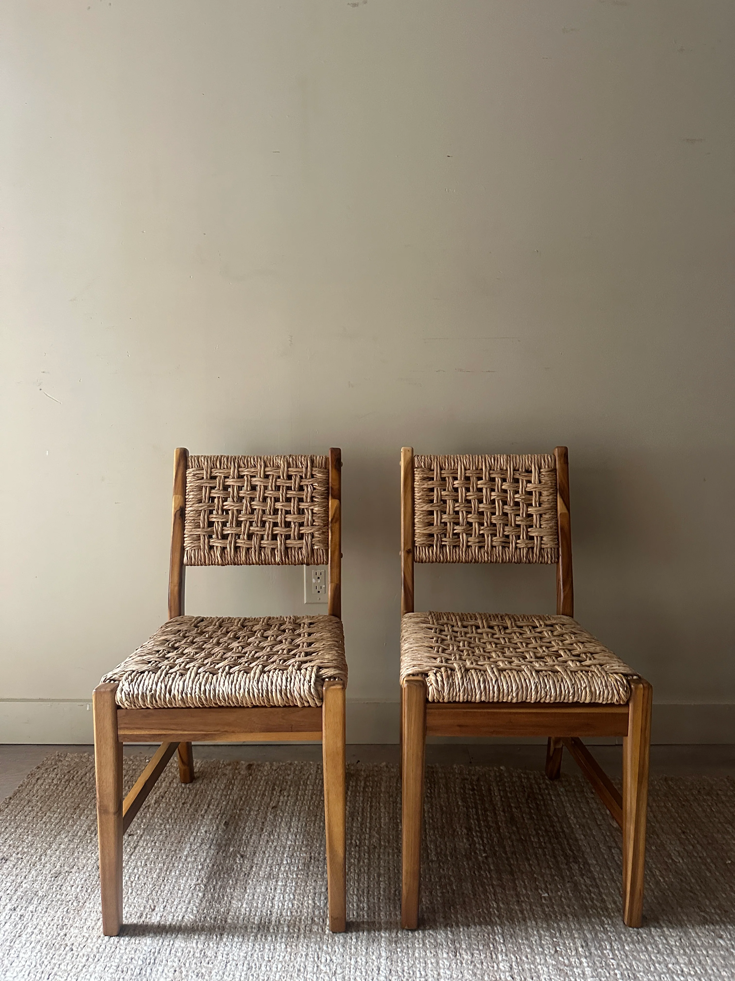 Woven mango wood chairs. Sold individually.