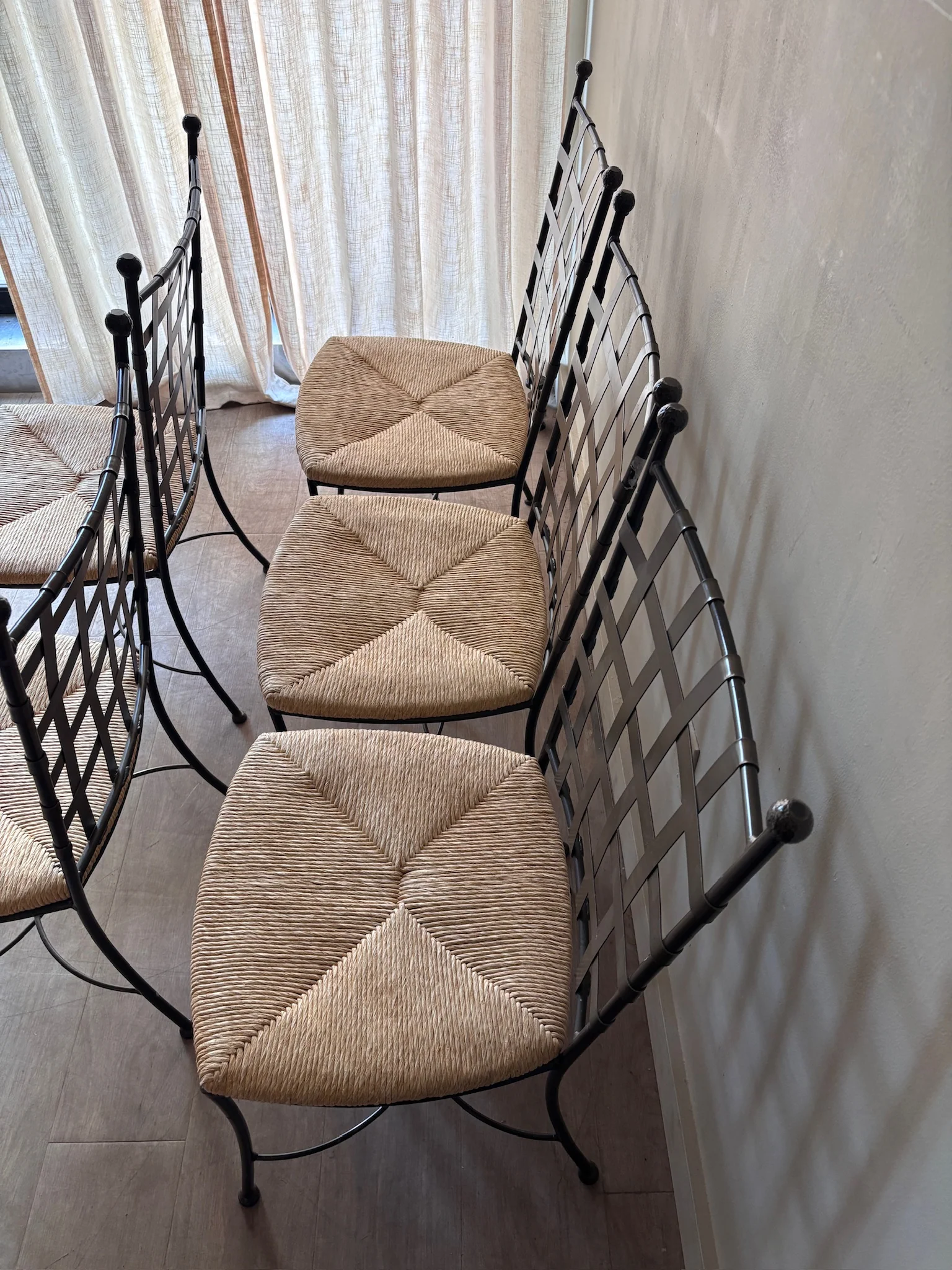 Wrought iron rush seat dining chairs. Sold individually. - Image 3